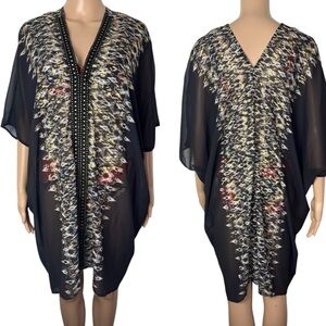 Miraclesuit Caftan Black White Gold Sheer Swim Cover-Up